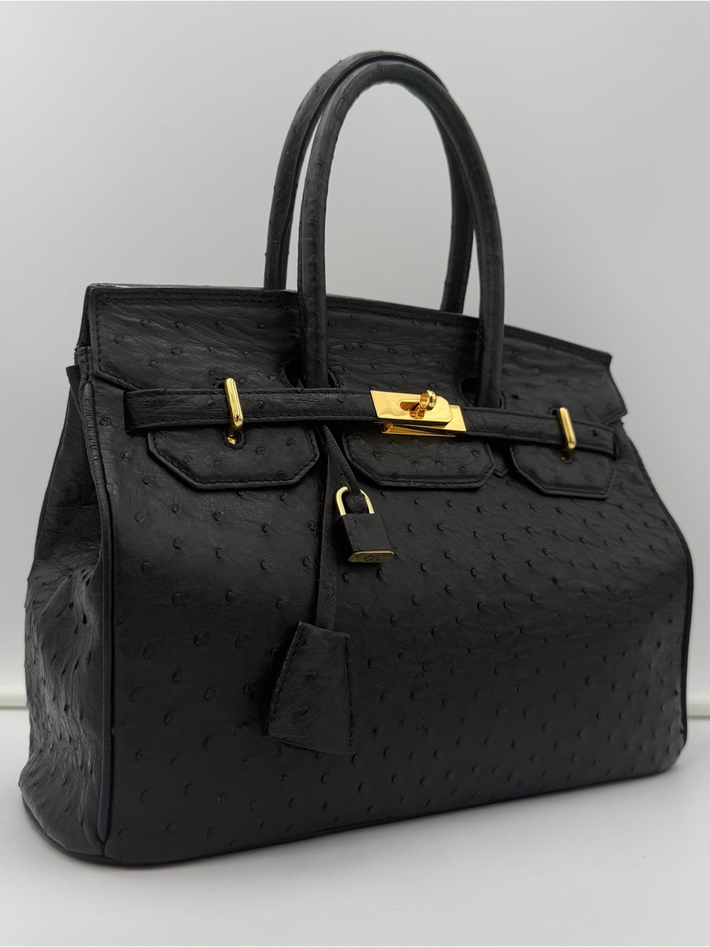 🇮🇹JARDIN DES SACS Florence • Black Exotic Genuine OSTRICH 32 Bag • Made in ITALY